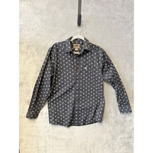 Ariat Mens M Black Steer Skull Fitted Stretch Long Sleeve Button Down Shirt